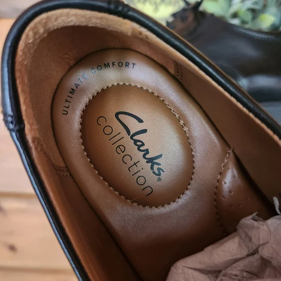 Clarks 💙 NWOB Tilden Walk Oxford  Dress Shoe Black Leather Square Runoff Toe 8W - Picture 10 of 11